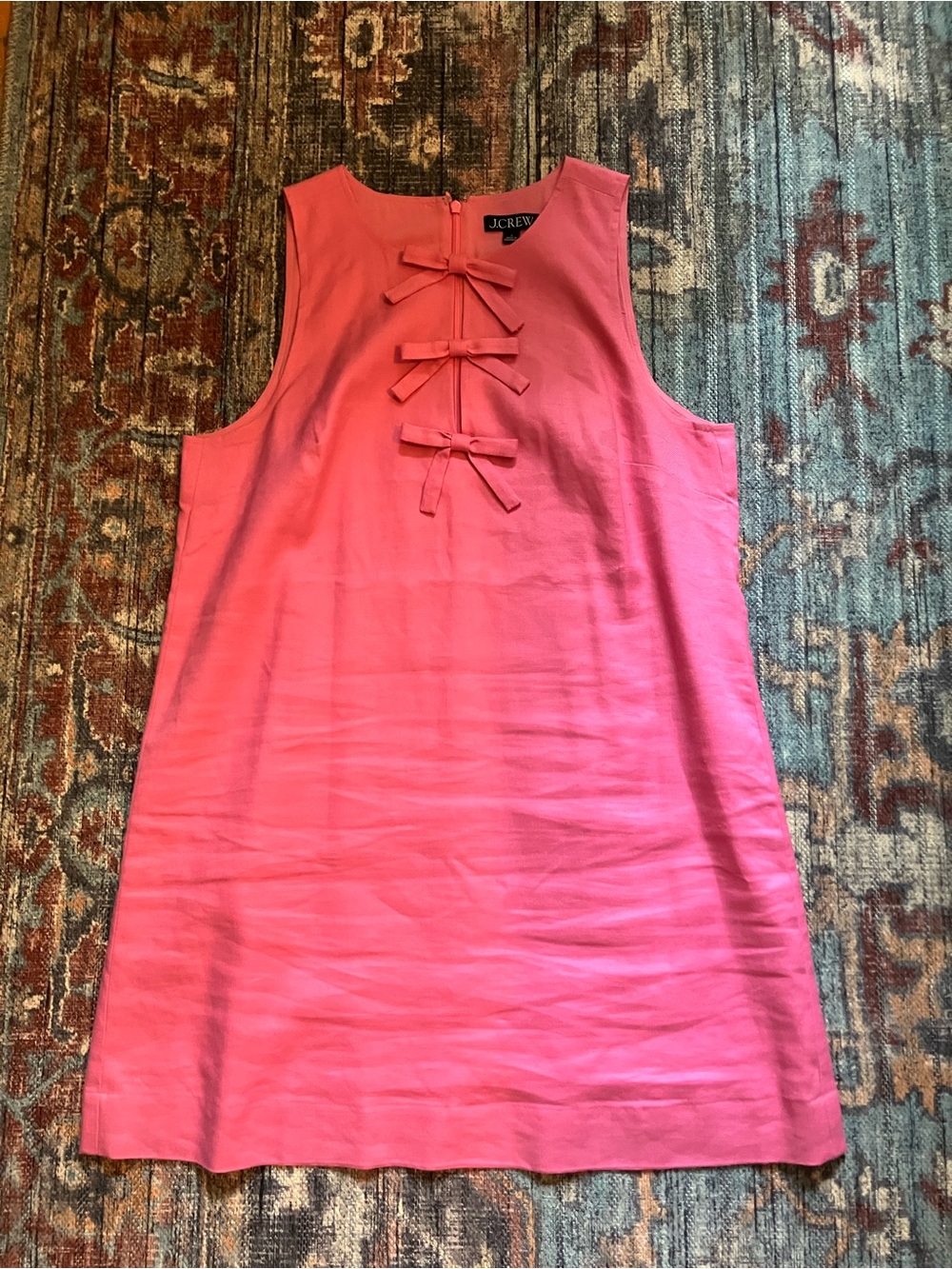 J. Crew Coral Pink Sleeveless Bow-Front Shift Tunic